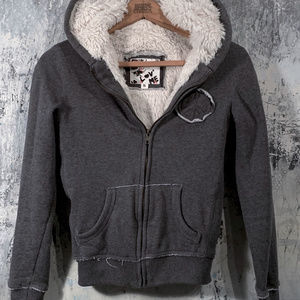 LOV' ME gray hoodie with white faux-fur lining